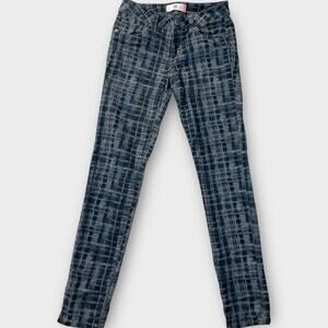CABI Womens Skinny Jeans Blue Plaid Print Stretch Preppy Punk Edgy Sz 2 28x30